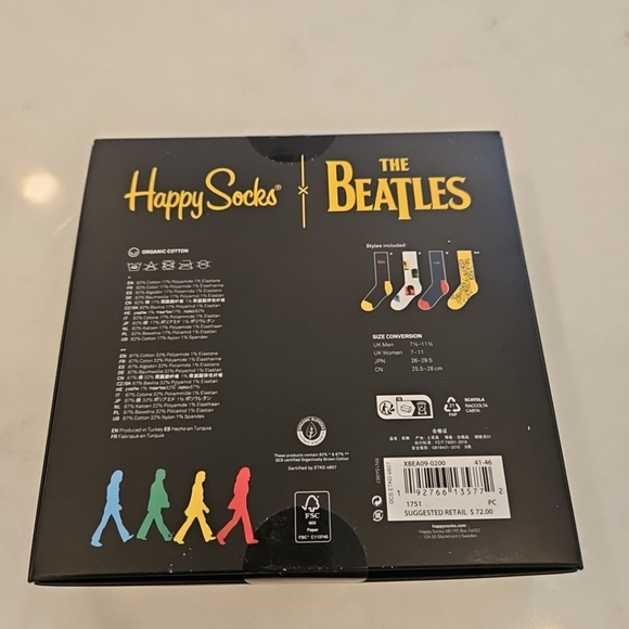 The Beatles Happy Socks Limited Edition 4 Pairs Size 8-12: Organic Cotton - Picture 2 of 3